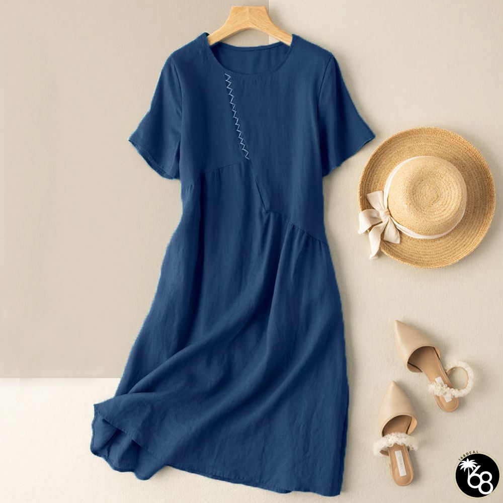 Fashion Casual Solid Color Short Sleeved Midi Dress | 168DEAL