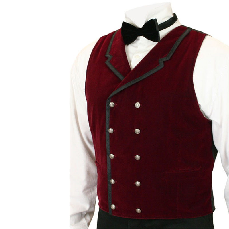 Men's Burgundy Velvet Double-Breasted Vest