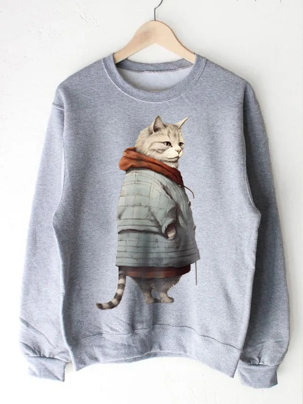 Men's Colorblock Coat Cat Long Sleeve Graphic Print Sweatshirt