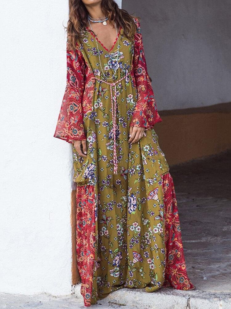 Casual Retro Long-sleeved Printed Dress P10587