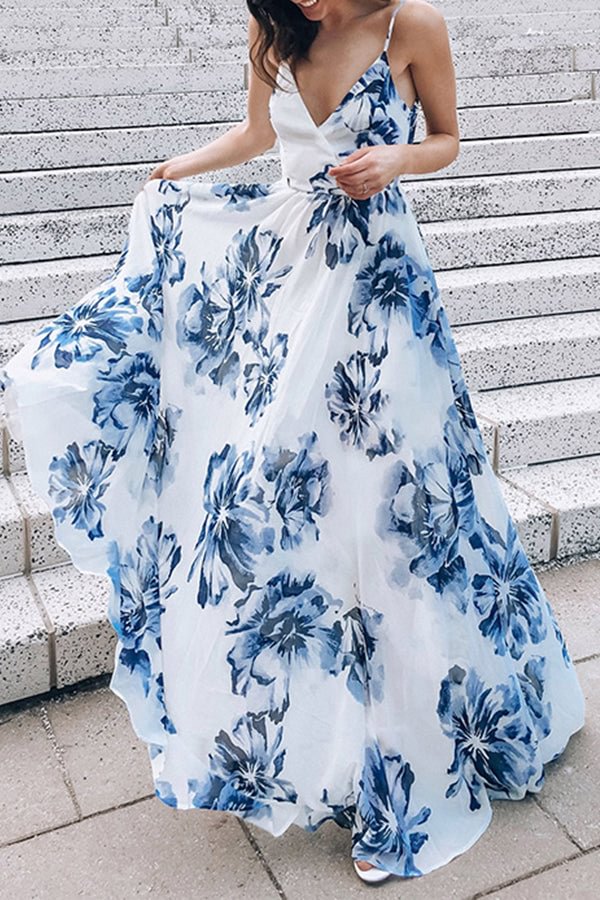 Floral Print Spaghetti Straps Backless Dress - BlackFridayBuys