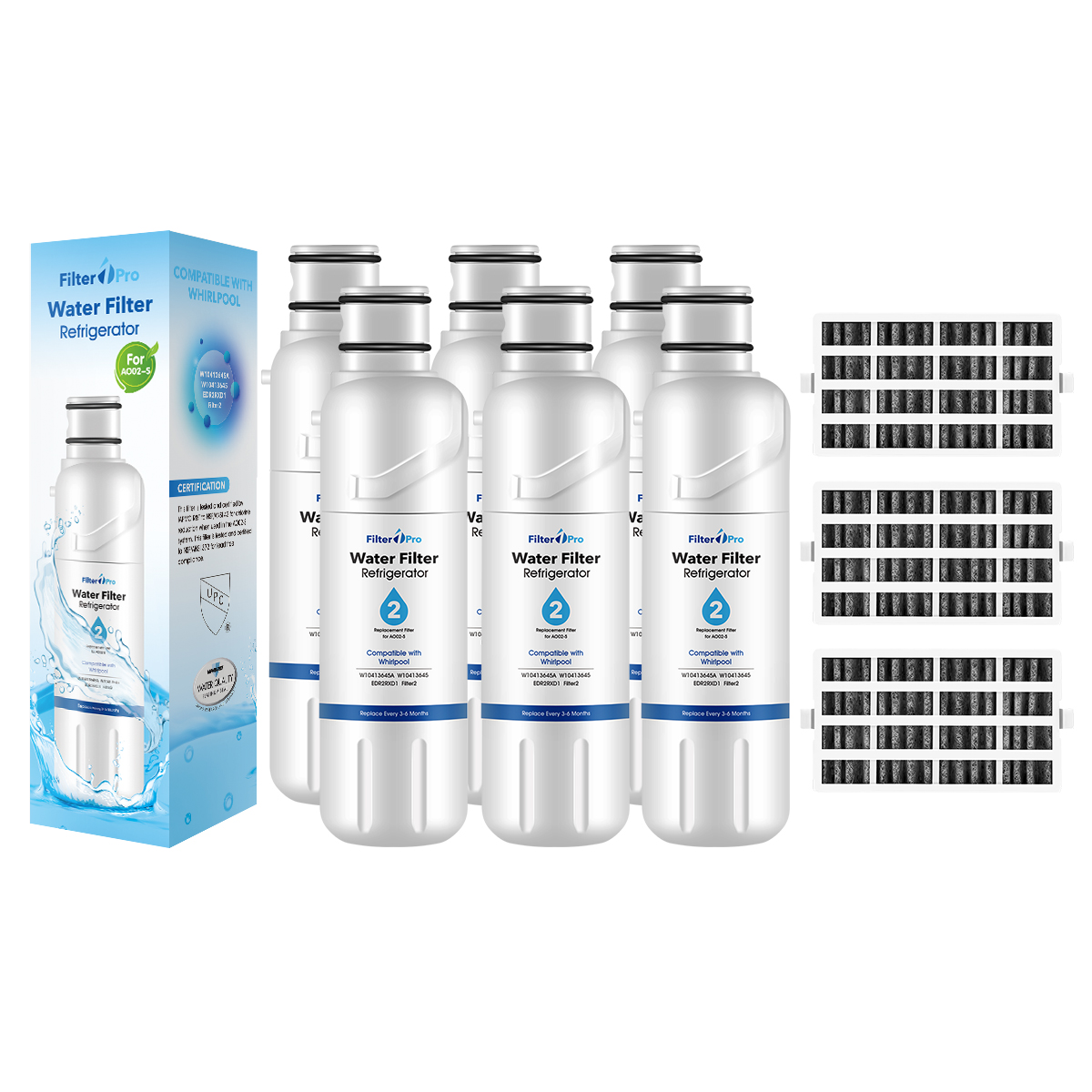 6 Pk Ao02 Edr2rxd1 Water Filter 2 W10413645a With 3 Packs Af01