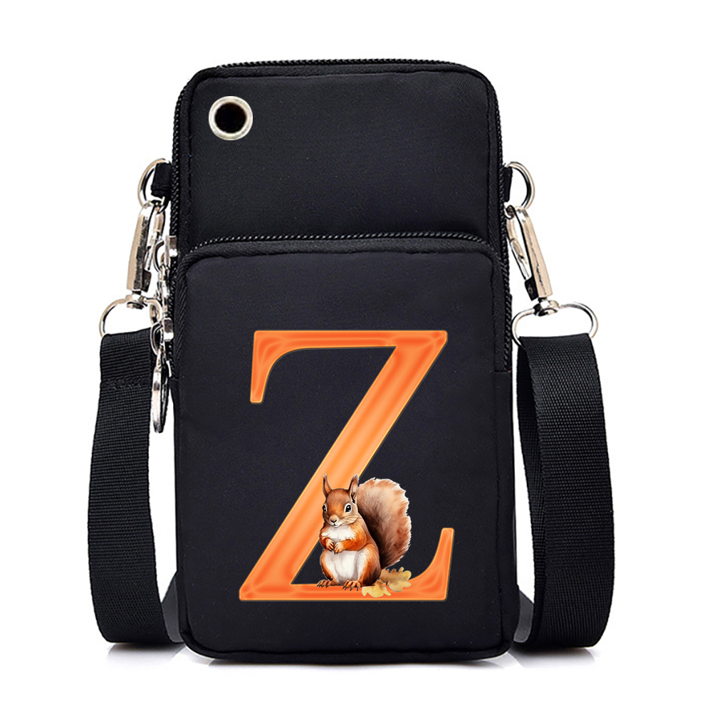 Statusupgame New Mobile Phone Bag Women Messenger Bag Orange Letter Squirrel 26 Alphabet Hanging Neck Coin Purse Vertical Small Crossbody Bag Women's shoulder bags