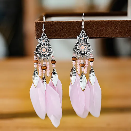Feather Earrings Round Oil Dripping Craft Earrings Retro Ethnic Holiday Style Your Tixi Yiwu Daisy Jewelry