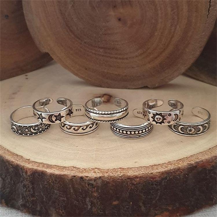 7-Piece Carved Hollow Multi-Element Open Foot Rings