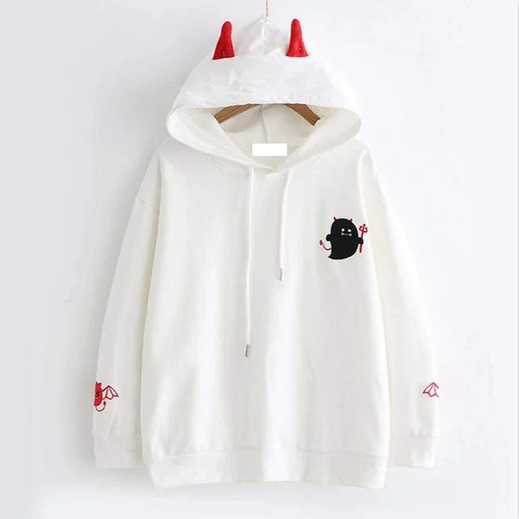 Cute Little Devil Embroidered Hoodie