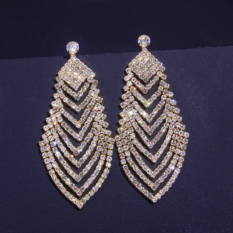 Fashion Glitter Rhinestone Rhombus Leaves Shaped Earrings
