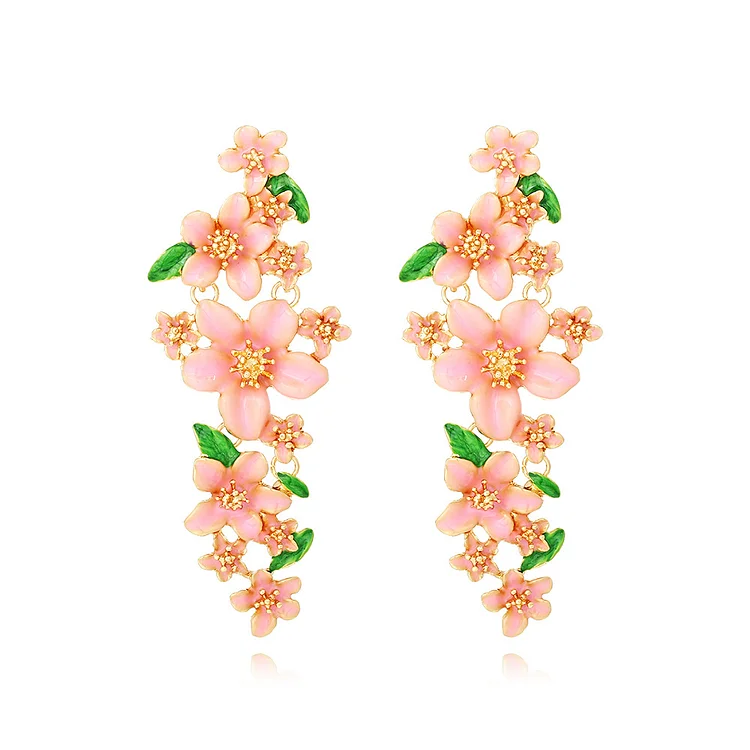 Women's Pink Floral Details Dangle Earrings