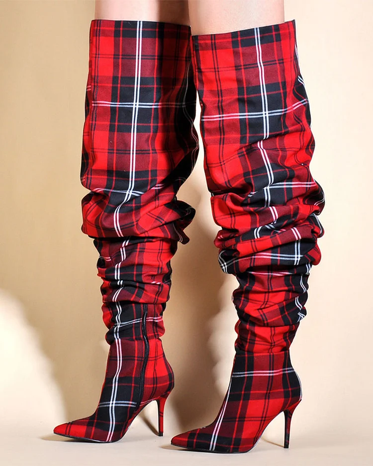 Plaid Sherring Classic Pointed Toe Boots