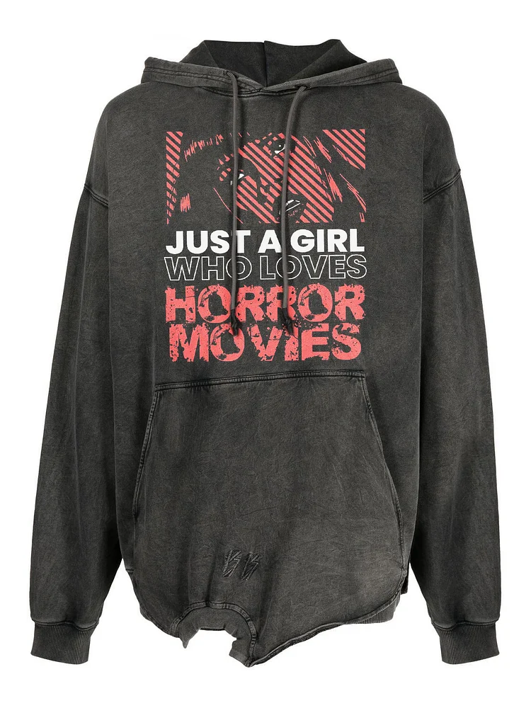 Men's Retro Just A Girl Who Loves Horror Movies Print Hoodie