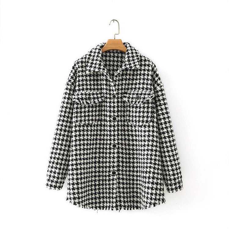 Autumn Winter Women Oversized Vintage Plaid Tweed Jackets Coat Chic Pockets Tassel Outerwear Tops Female Casual Loose Clothes - BlackFridayBuys