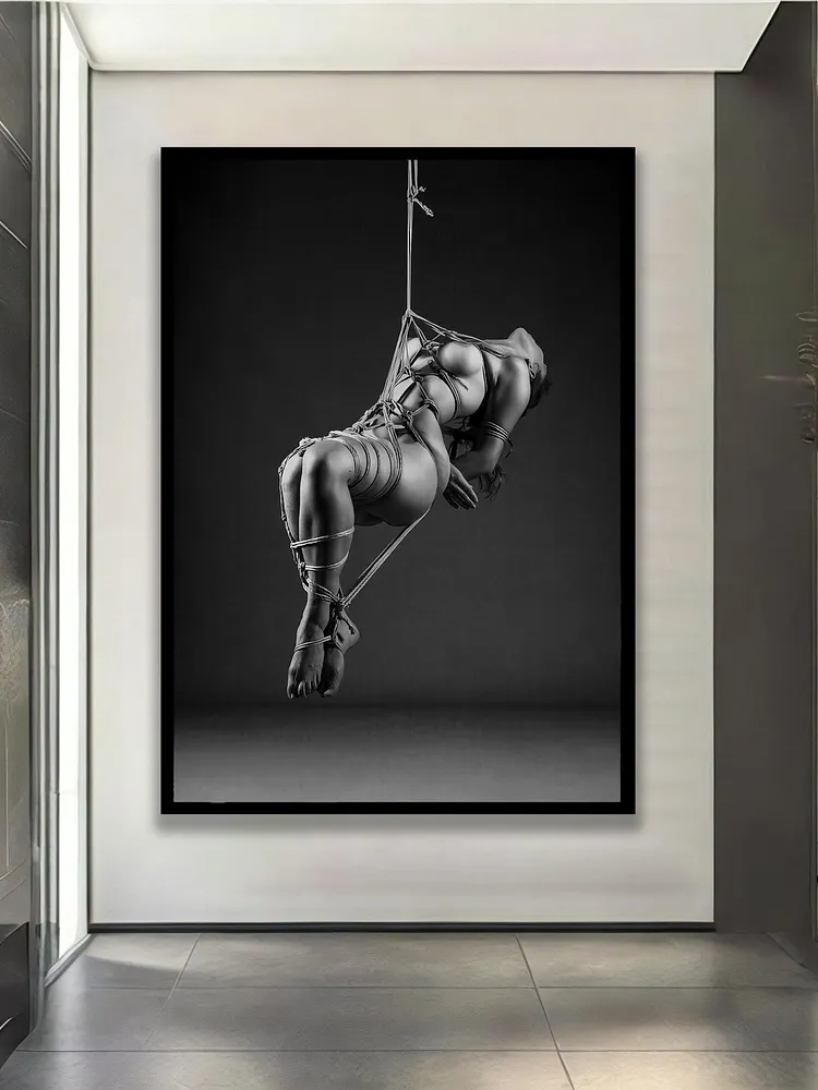 pornhint Pornhint Shibari Rope Art Photography ? Black and White Fine Art Nude Print on Canvas, Erotic Bondage Wall Decor, Sensual Rope Suspension Art bondage drawings