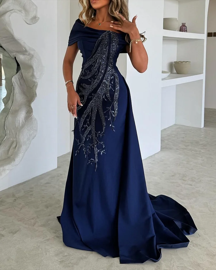 Women's Off-the-shoulder Embroidered Sequin Dress