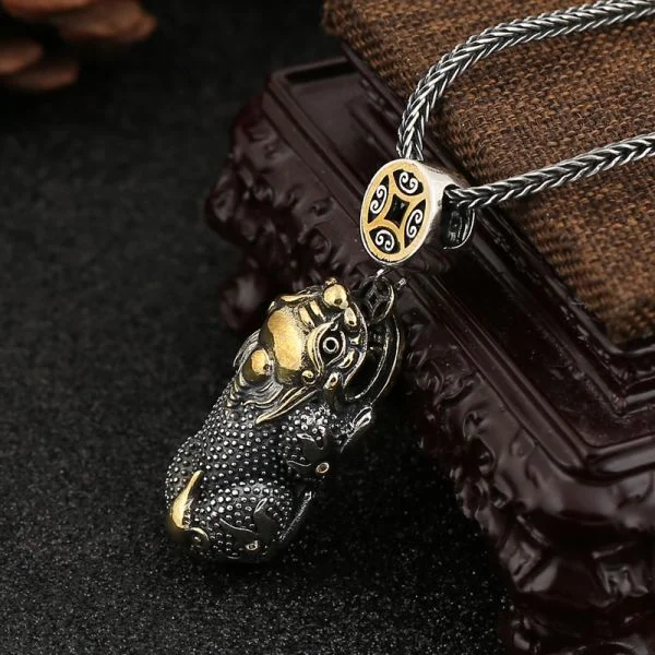 Sterling Silver Pixiu Wealth Protection Pendant Necklace