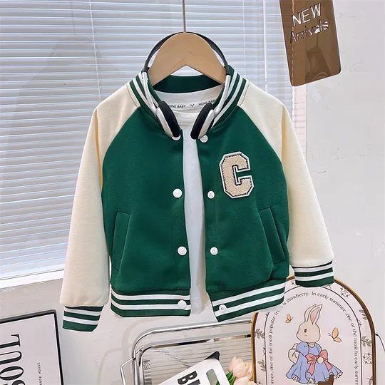 【18M-11Y】Unisex Kids Multicolor Letter Print Baseball Jacket