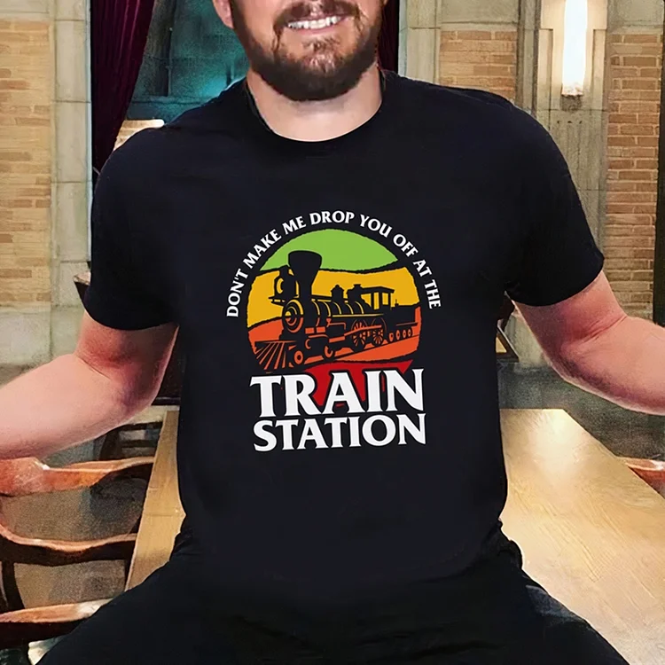 BrosWear Train Station Print Short Sleeve T-Shirt