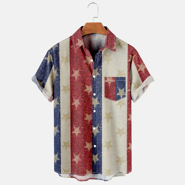 BrosWear Men'S Vintage Watercolor American Flag Casual Plus Size Shirt