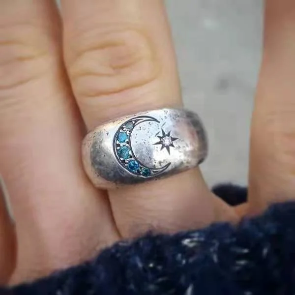 Sun Moon Inlaid Zircon Women's Ring Fashion Women's Ring