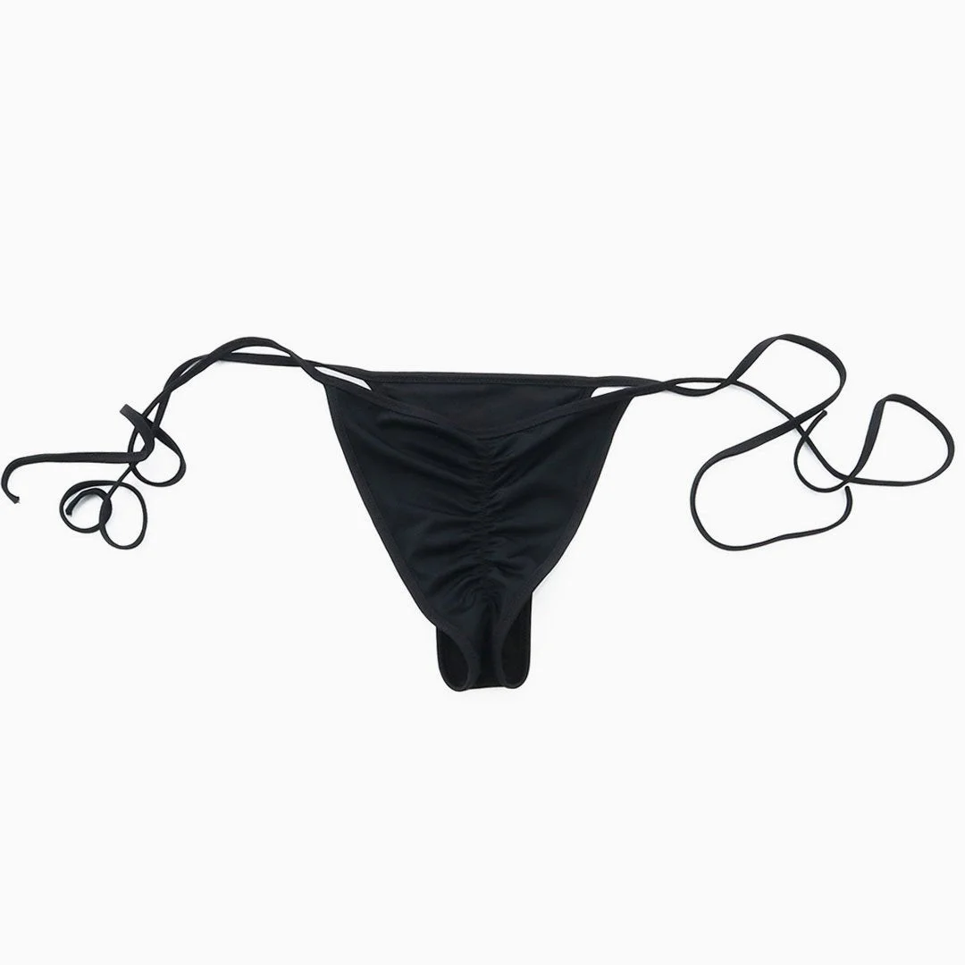 Brazilian Cut Tie String Side Scrunch Cheeky Bikini Bottom Black