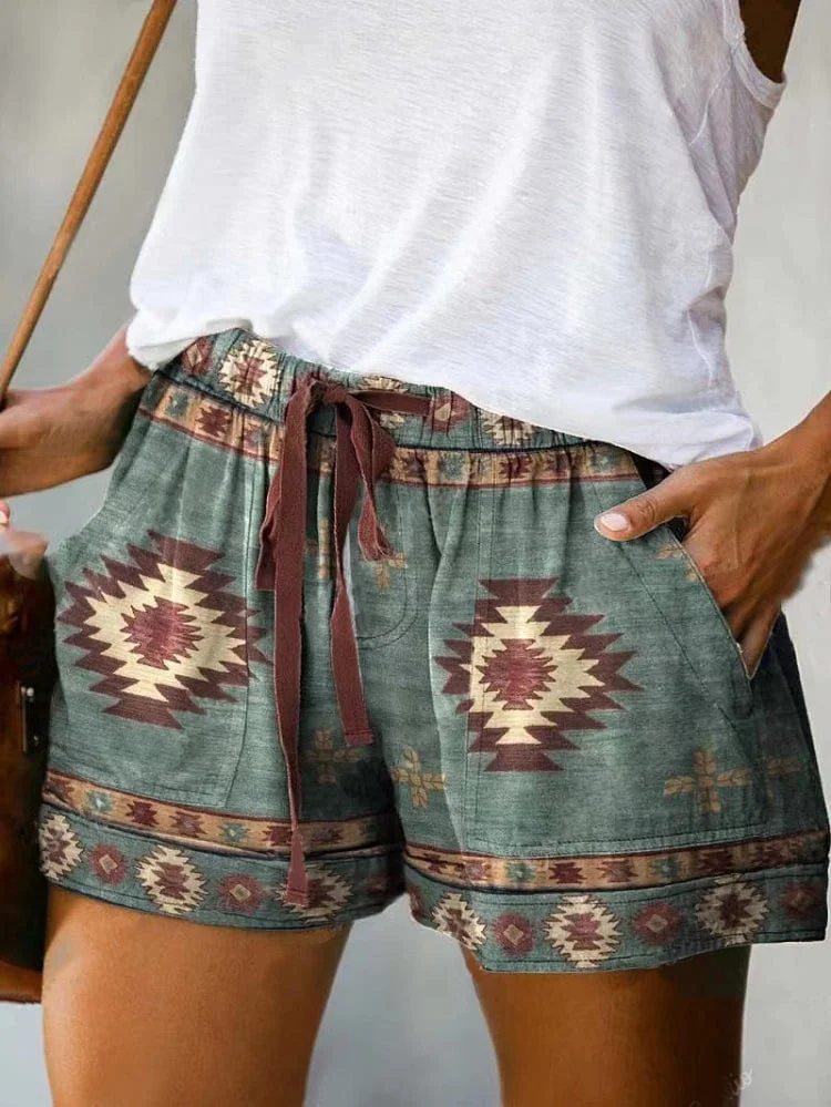 Women's Western Vintage Print Casual Shorts