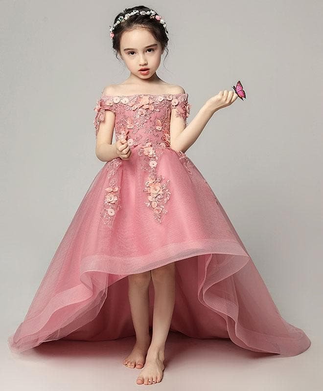 Pink Tulle Lace Flower Girl Dress, Cute Girls Dress