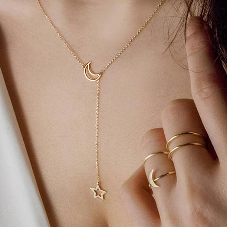 Gold Star Moon Chains Necklace SP14610