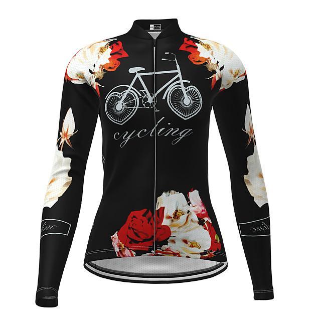 Women's Long Sleeve Cycling Jersey Winter Elastane Black Floral Botanical Bike Top Mountain Bike MTB Road Bike Cycling Breathable Quick Dry Ultraviolet Resistant Sports Clothing Apparel | 168DEAL