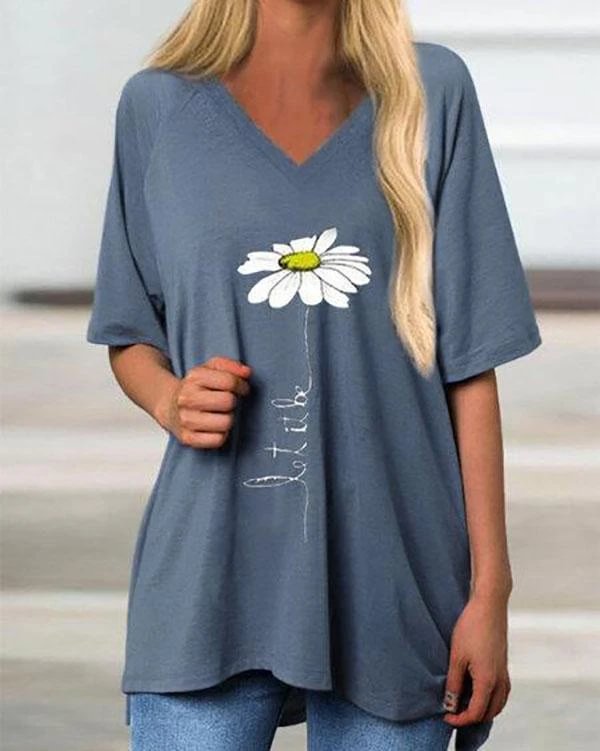 blue casual floral a line shirts tops p126059