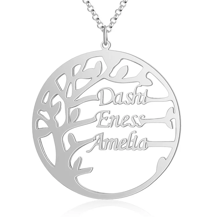 Family Tree Name Necklace Pendant Custom 3 Names Personalized  Gifts For Mom