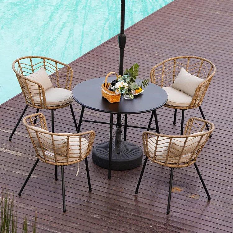 GRAND PATIO Outdoor 5-Piece Dining Set All-Weather Wicker Steel Small Space Boho Patio Furniture