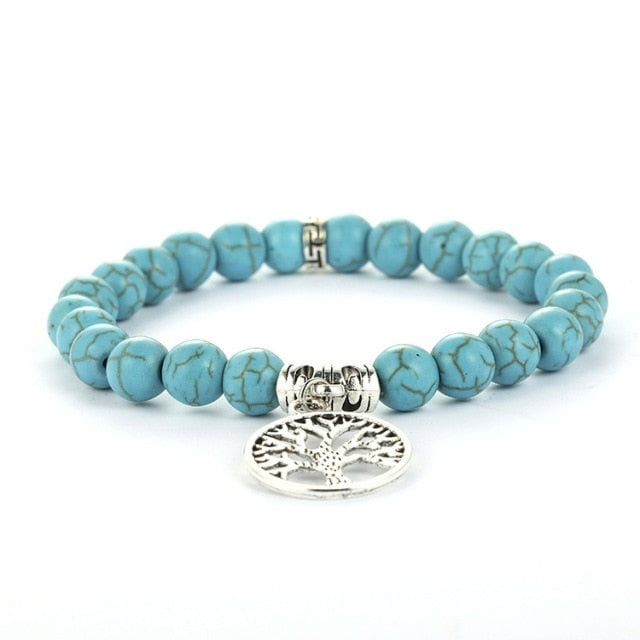 YOY-Lucky Charm 8mm Blue Turquoises Couple Bracelets