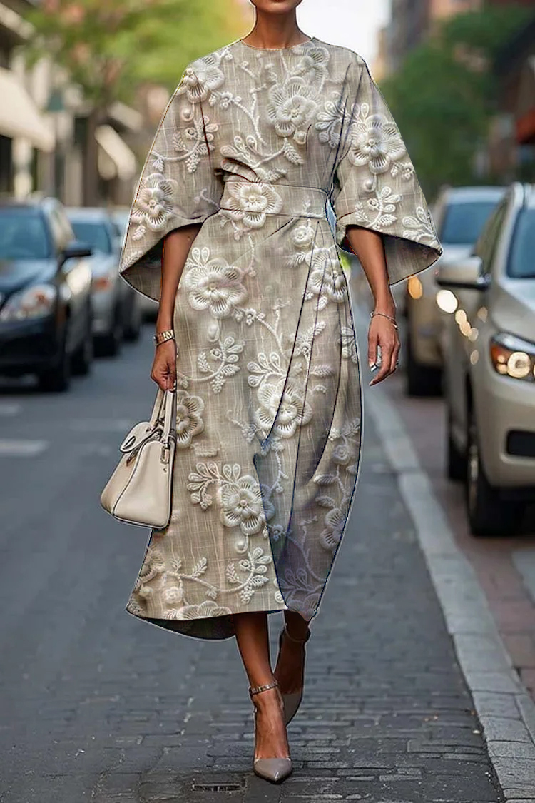 Women's Vintage Elegant Floral Print Midi Dress