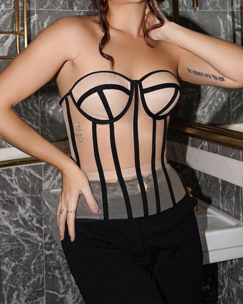 Retro Mesh Color Block Corset