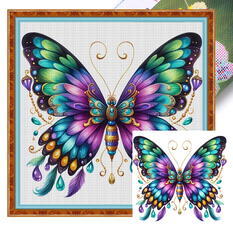 Colorful Butterfly (45*45cm) 11CT Stamped Cross Stitch gbfke