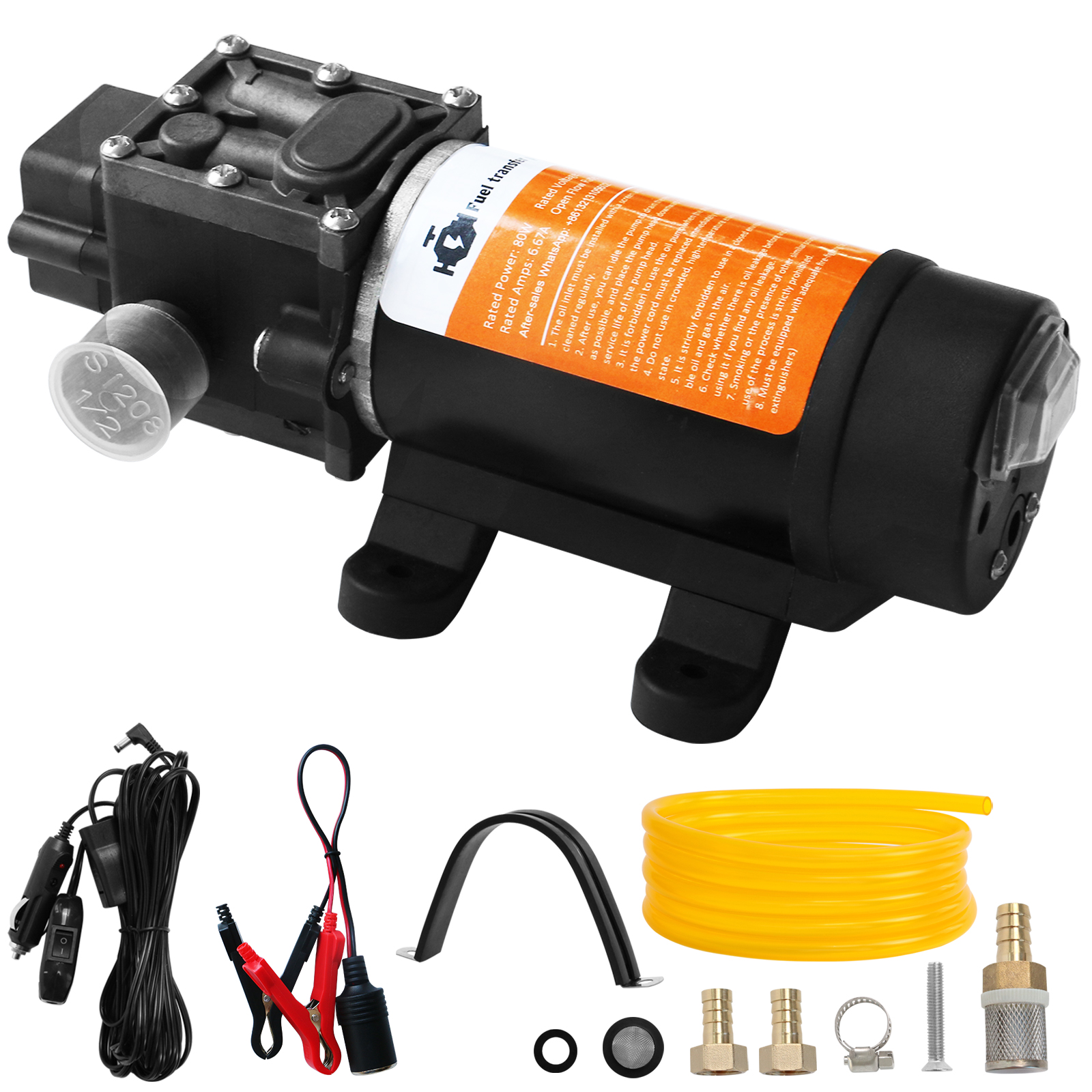 Portable DC 12V 80W Fuel Transfer Pump with Installation Accessories, Moves  Up to 120 Gallons of Gas or Diesel Per Hour, Suitable for UTVs, Boats,  Equipment, Vehicles