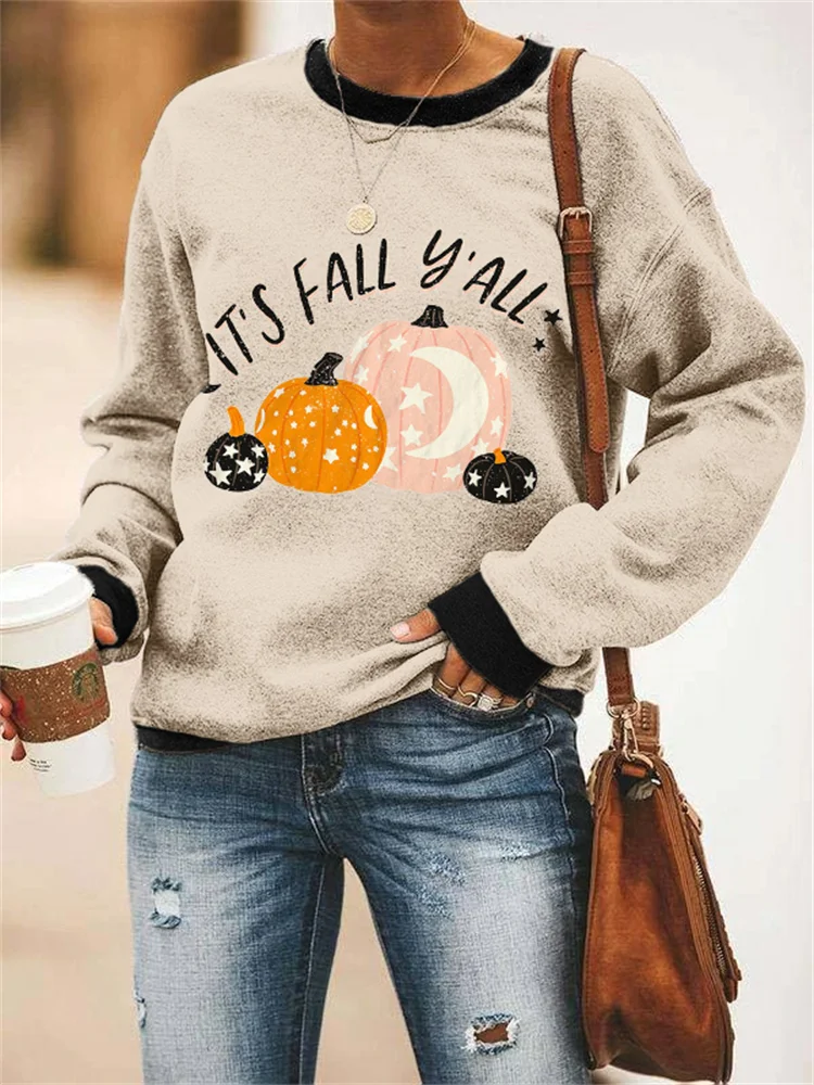 Vefave It's Fall Y'all Vintage Graphic Sweatshirt