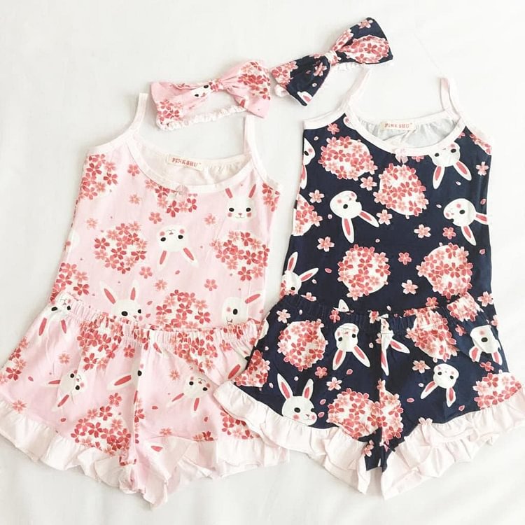Navy/Pink Sakura Rabbit Pajamas SP166875