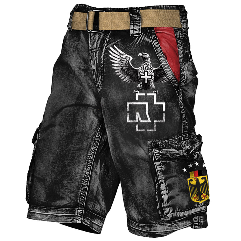 Men's Cargo Shorts Rammstein Rock Band Eagle German Flag Vintage Distressed Utility Outdoor Shorts / TECHWEAR CLUB / Techwear