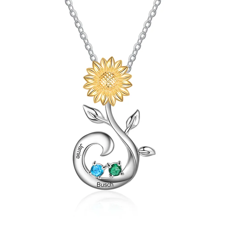 Personalized Sunflower Pendant Necklace with 2 Birthstones Necklace for Her