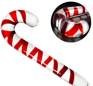 pornhint Pornhint Waterproof Glass G-Spot Curved Dildo Christmas Candy Cane Massager Wand ,