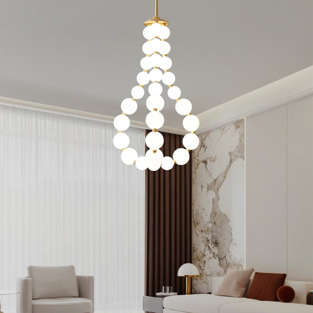 Modern Brass Acrylic Pearl Necklace Chandelier