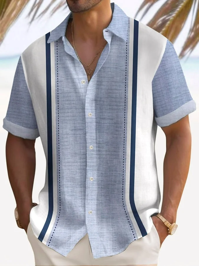 Men'S Short-Sleeved Shirt With Color Contrast Printing For Casual Vacation