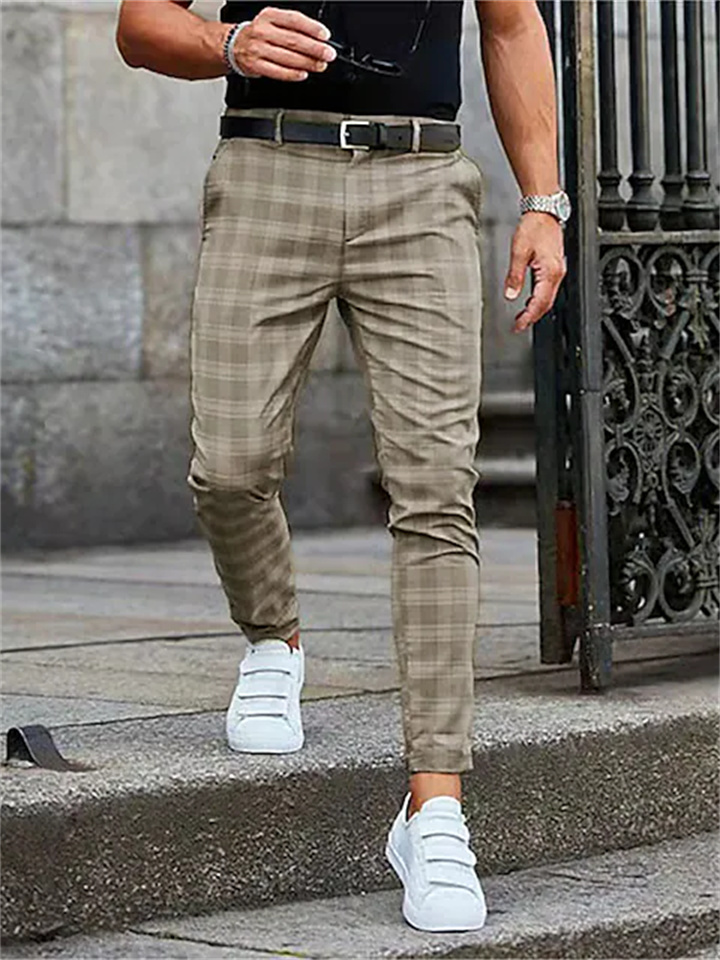 Men's Chinos Trousers Jogger Pants Plaid Dress Pants Pocket Lattice Breathable Soft Business Casual Daily Fashion Streetwear Khaki Grey