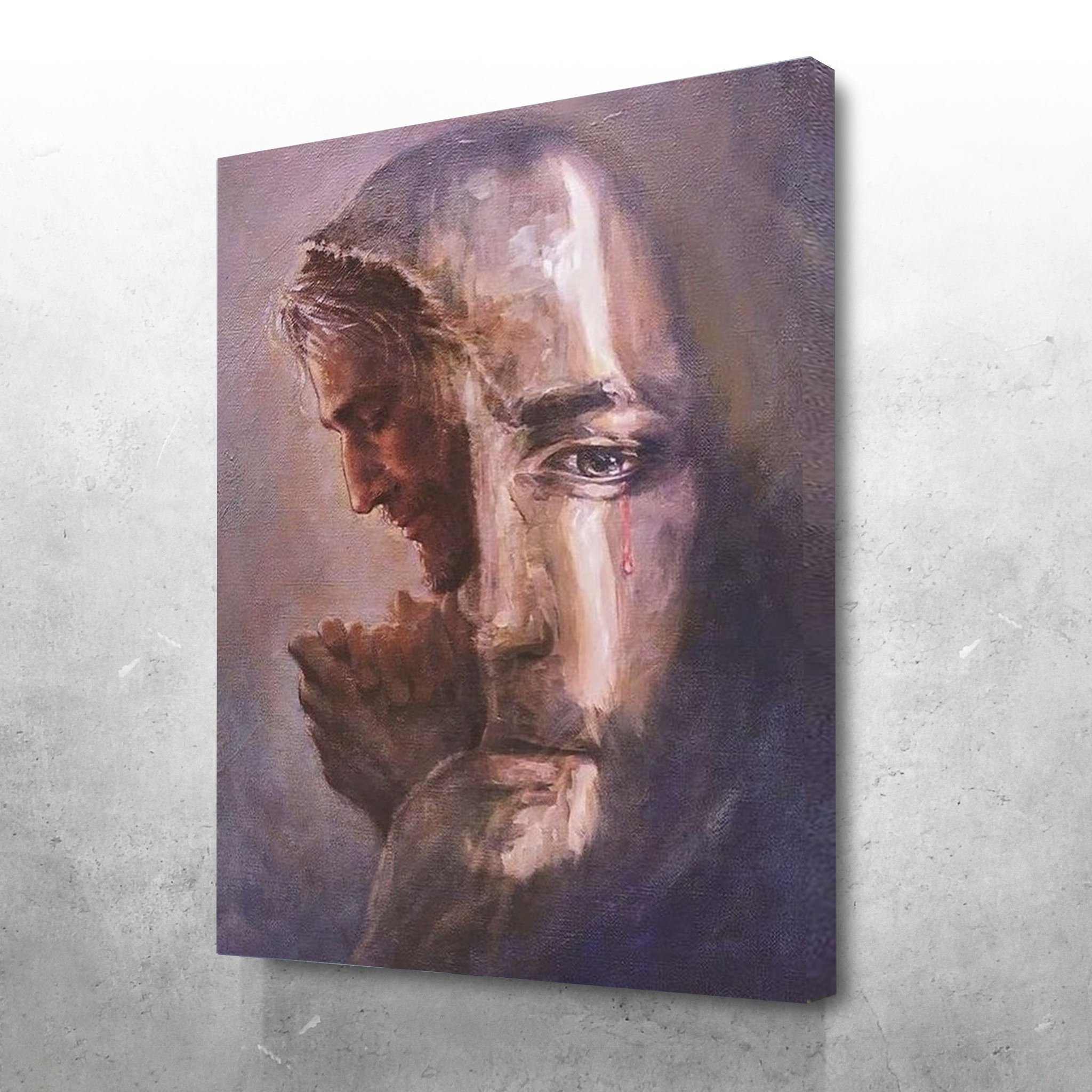 Jesus Christ Crying While Prayer Canvas Wall Art