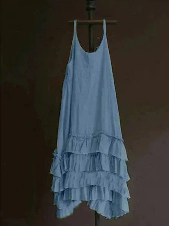 Linen Casual Sleeveless Round Neck Plus Size Dress