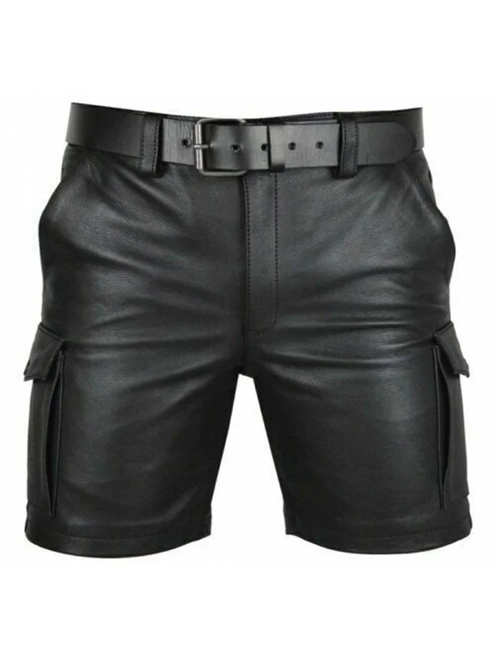 Men's Casual Shorts Faux Leather Shorts Pocket Solid Color Short Party Daily Club Fashion Classic Black No belt-Cosfine