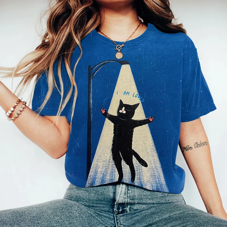 Comstylish I Am Loved Cat Print T-Shirt