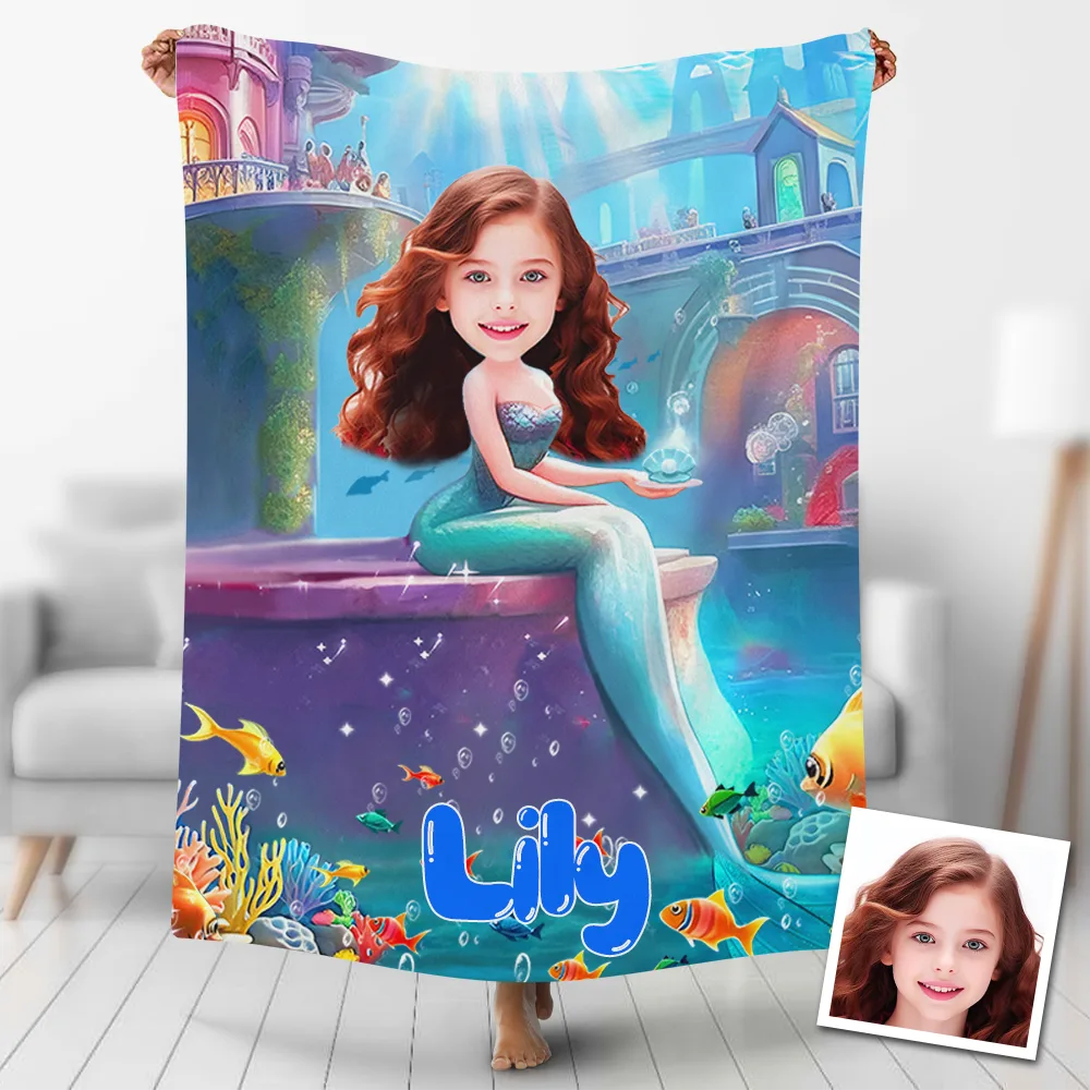 Personalized Mermaid Blanket For Kids - Custom Name Throw Blanket 40x50 Inches, Ultra Soft Micro Fleece, Baby Girl Gift - View #11