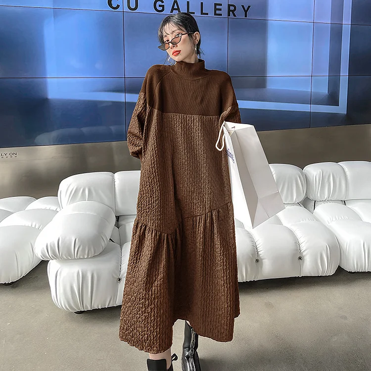 Simple Stitching Long Sleeve Loose Dress