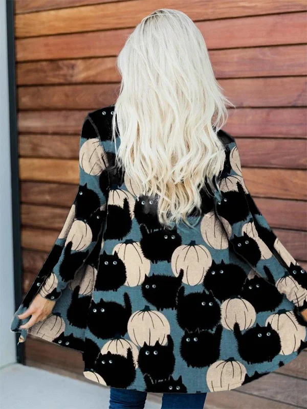 Lovely Fluffy Cats & Pumpkins Comfy Cardigan